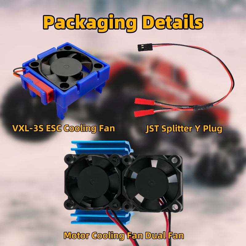 daisyfang VXL-3s ESC Cooling Fan and Motor High Speed Cooling Fan Dual Fan Set Fit for Upgrades 1/10 Traxxas Slash 4×4 VXL Rustler 4X4 Stampede 4X4 Hoss 4×4 Velineon VXL-3s Heat Sink, Blue - Image 2